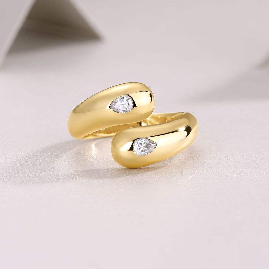 3x4mm Pear Moissanite Open Ring | Irregular Geometric Design | S925 Silver with 18K Gold - Image 4