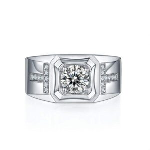 1 Carat D Color Moissanite S925 Silver Plated Ring for Men