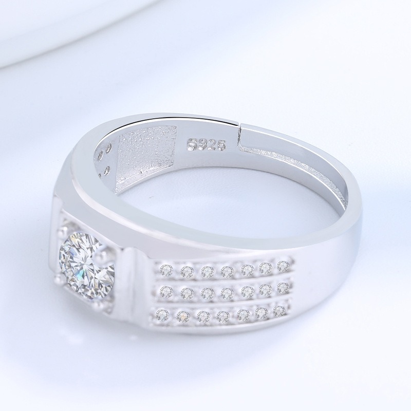 S925 sterling silver ring with diamond opening adjustable men's ring - Image 3