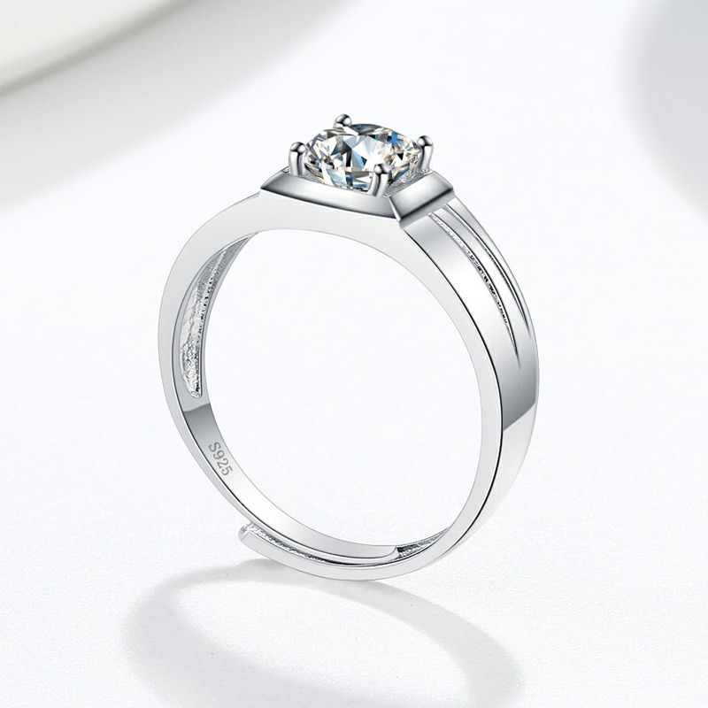S925 Sterling Silver Ring 1 Carat GRA Moissanite Open Adjustable Men's Ring - Image 3