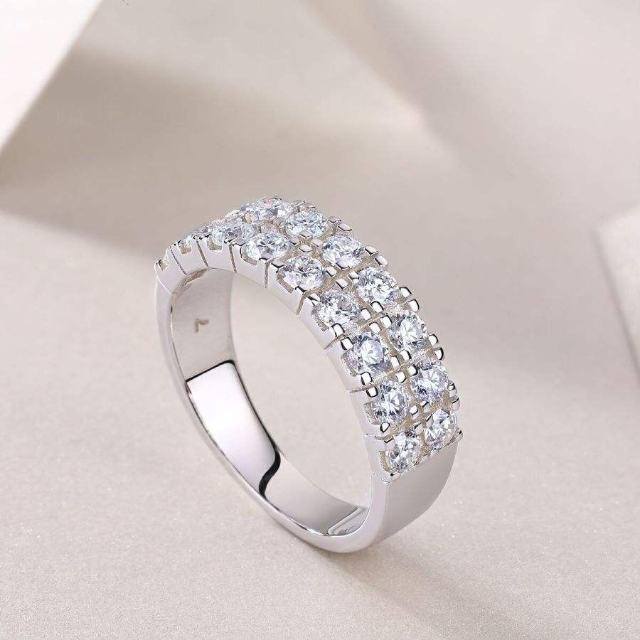 1.08cttw Moissanite VVS1 D Color with GRA Certified Diamond Eternity Wedding Ring in 925 Silver - Image 3