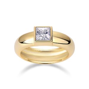 Gold Plated S925 Silver Square Moissanite Ring Elegant Statement Jewelry