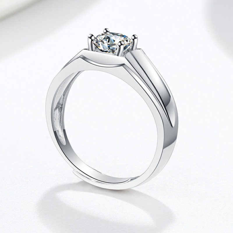 S925 Sterling Silver Ring Four Prongs 1 Carat GRA Moissanite Open Adjustable Men's Ring - Image 3