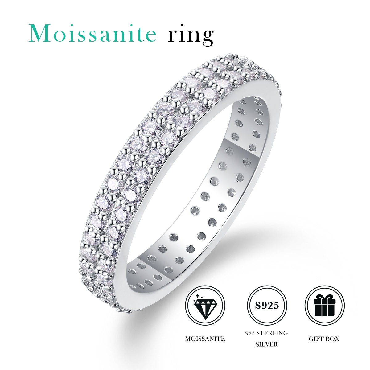S925 Sterling Silver Moissanite Eternity Band Rings Affordable Price Moissanite Engagement Wedding Rings