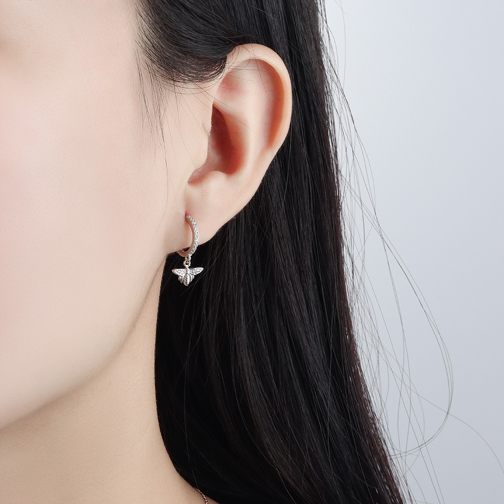 S925 sterling silver stud earrings zircon bee earrings - Image 4