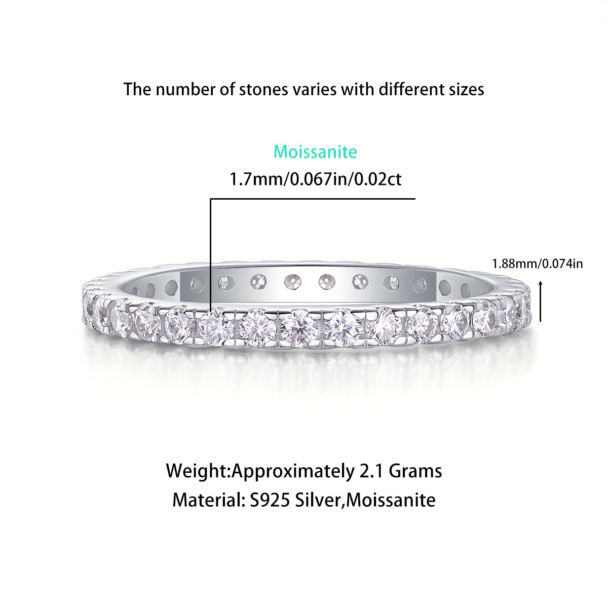 High Quality 925 Sterling Silver Moissanite Eternity Band Rings Affordable Price Moissanite Engagement Wedding Rings - Image 2