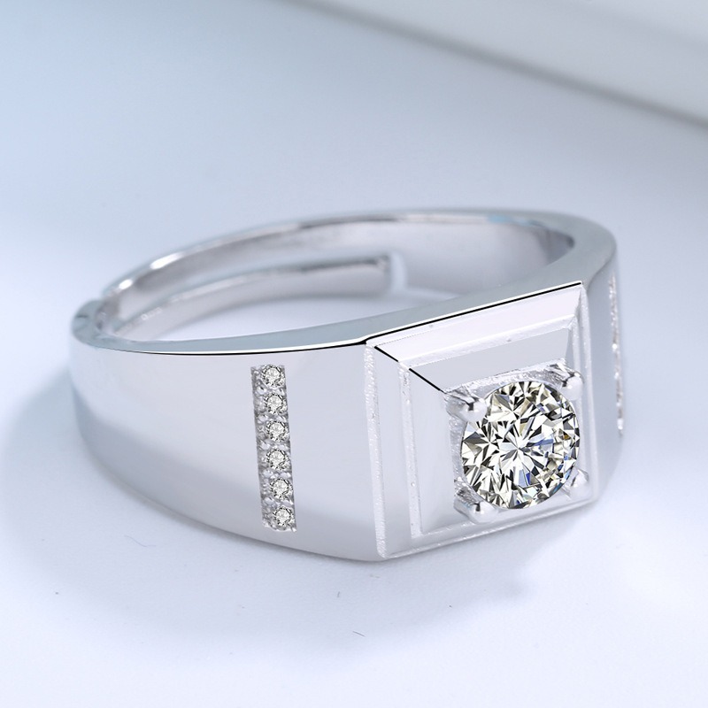 S925 sterling silver ring opening adjustable zircon men's ring - Image 4