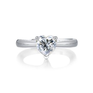S925 sterling silver ring heart shape 1ct moissanite engagement wedding ring for women