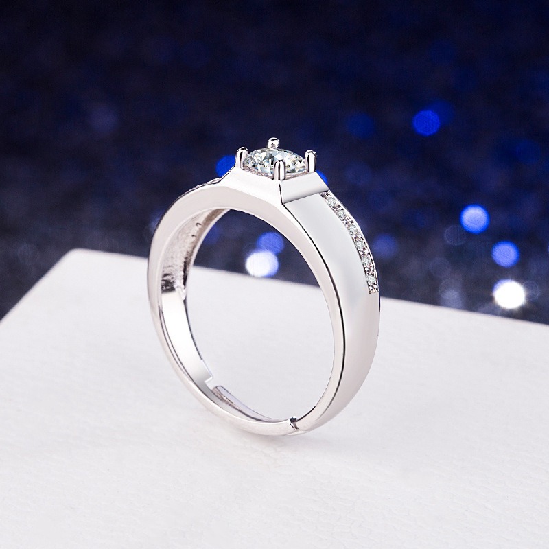 S925 sterling silver ring opening adjustable zircon men's ring - Image 3