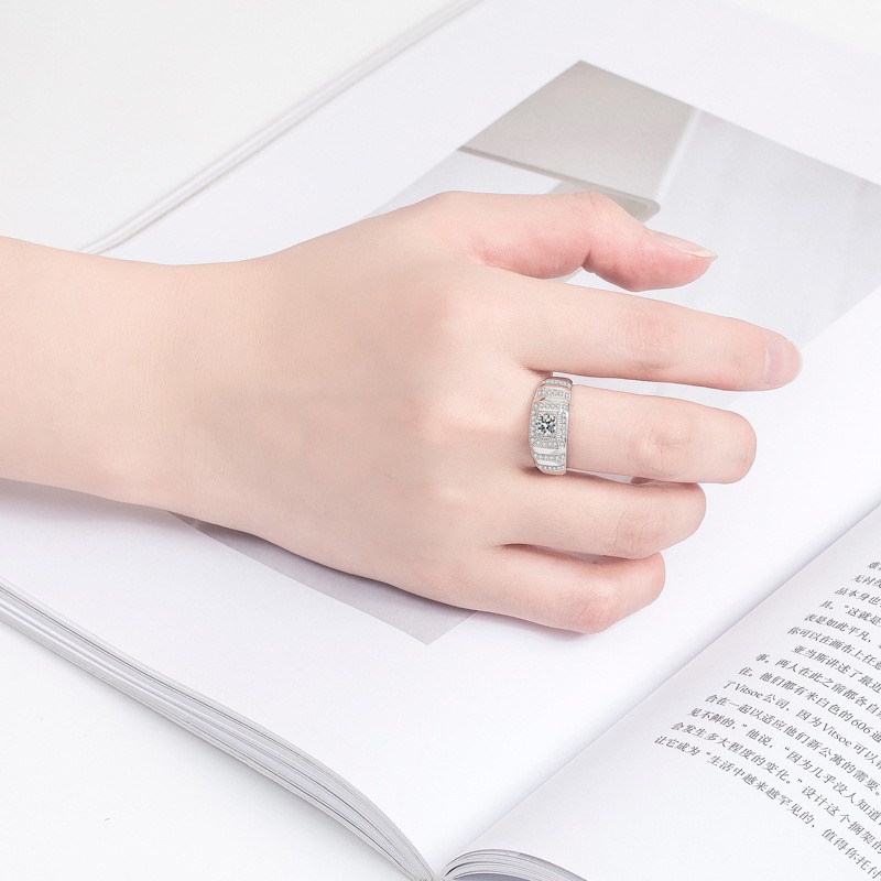 S925 sterling silver ring opening adjustable zircon men's ring - Image 4