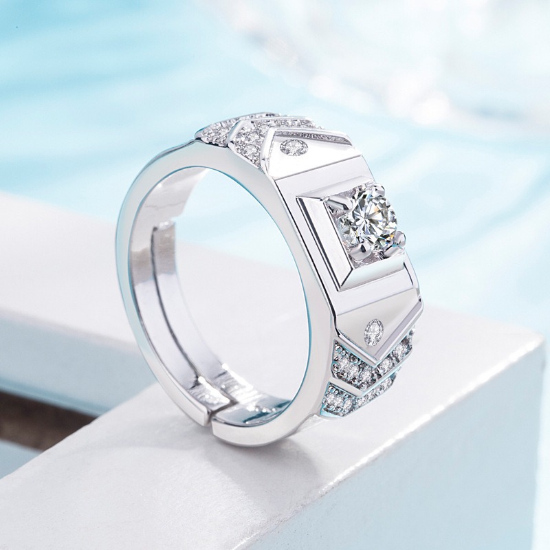 S925 sterling silver ring opening adjustable zircon men's ring - Image 2
