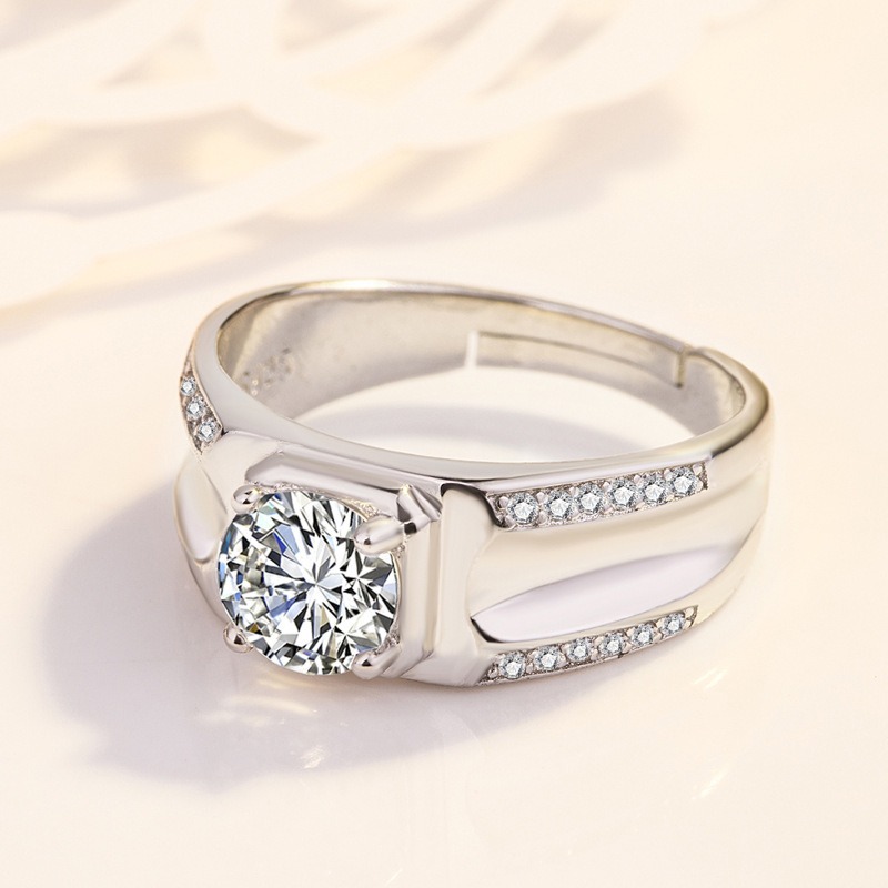 S925 sterling silver ring opening adjustable zircon men's ring - Image 3