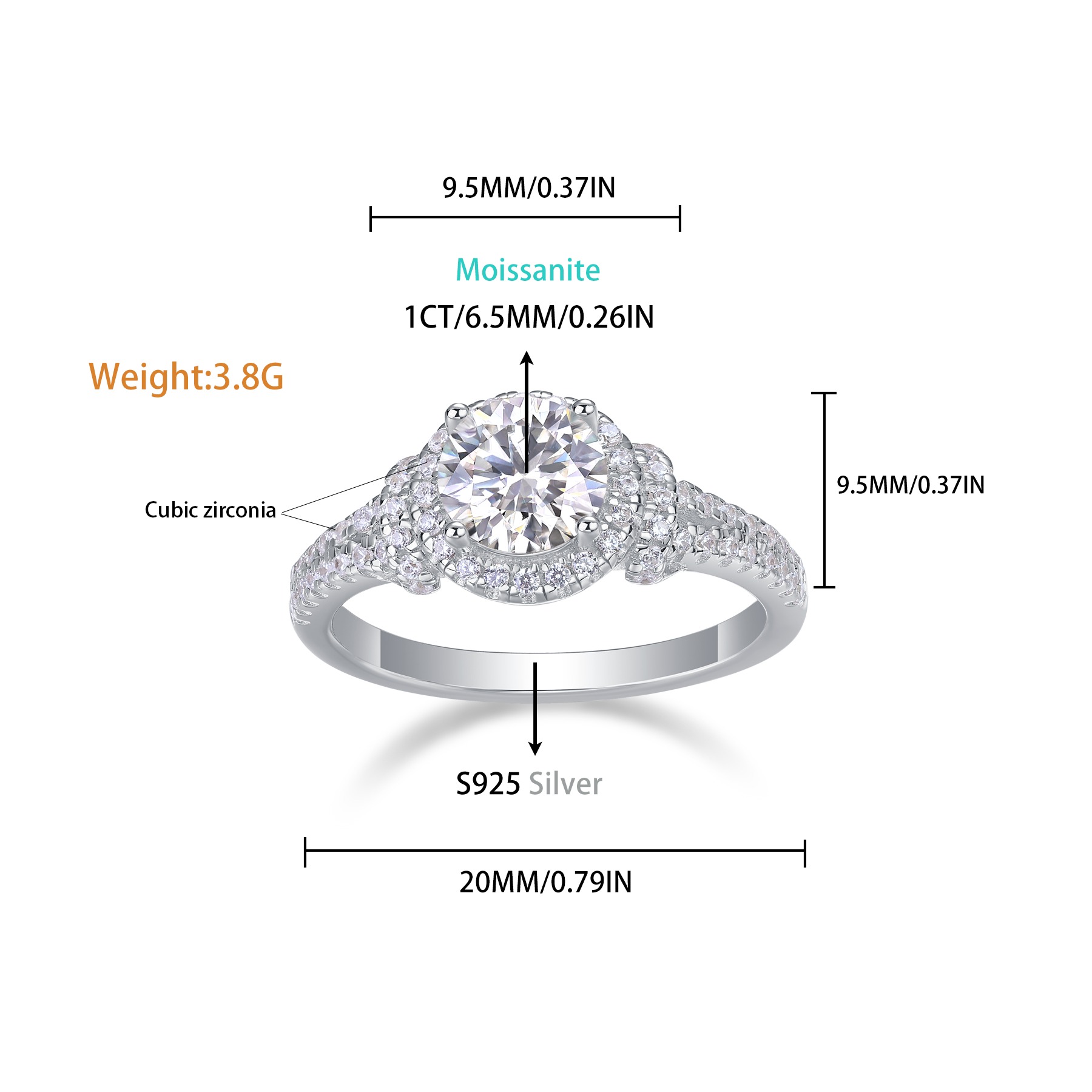 1 Carat Moissanite Ring For Women 925 Sterling Silver Wedding Band Factory Direct Wholesale Jewellery - Image 2