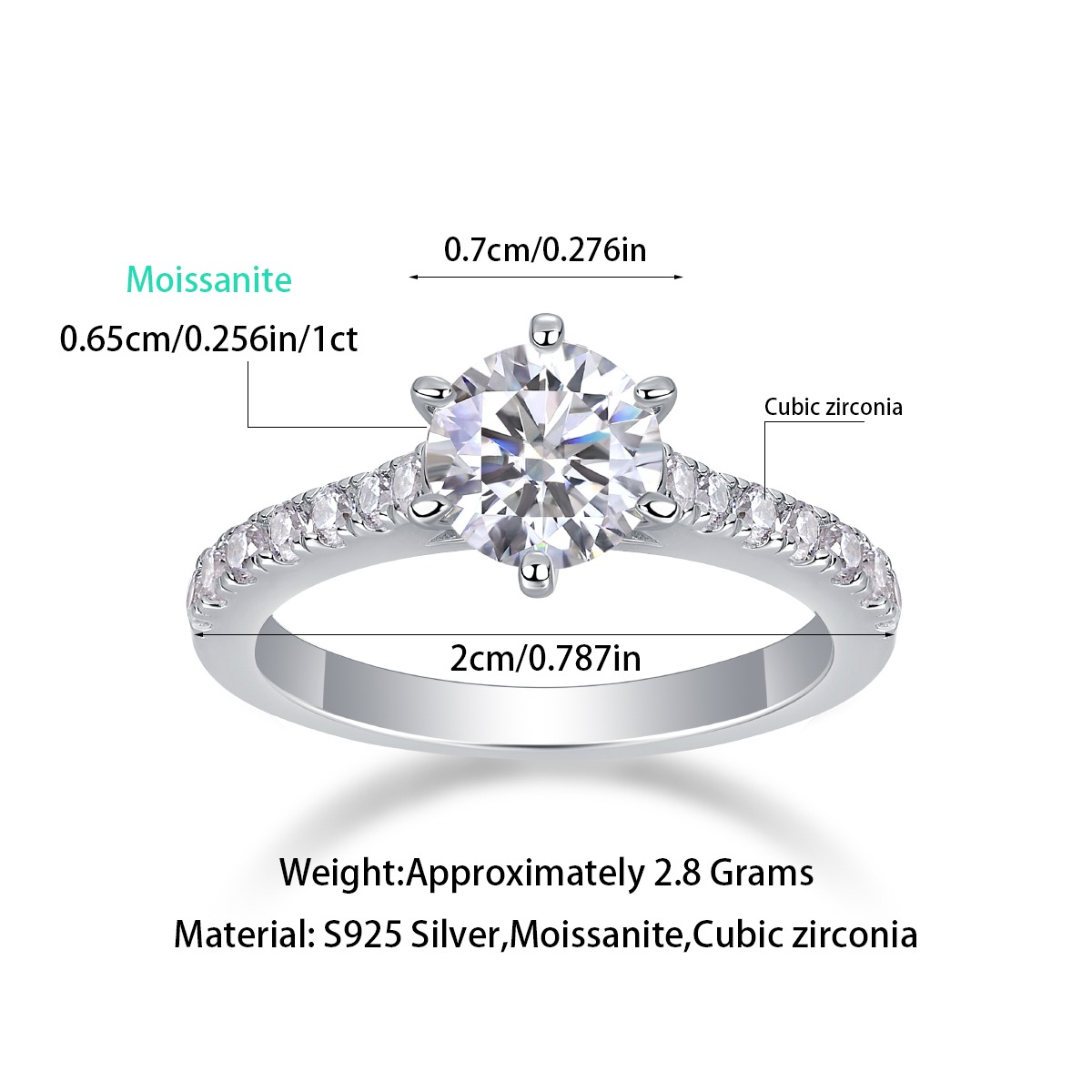 S925 silver rings plated moissanite ring for women moissanite big ring - Image 3