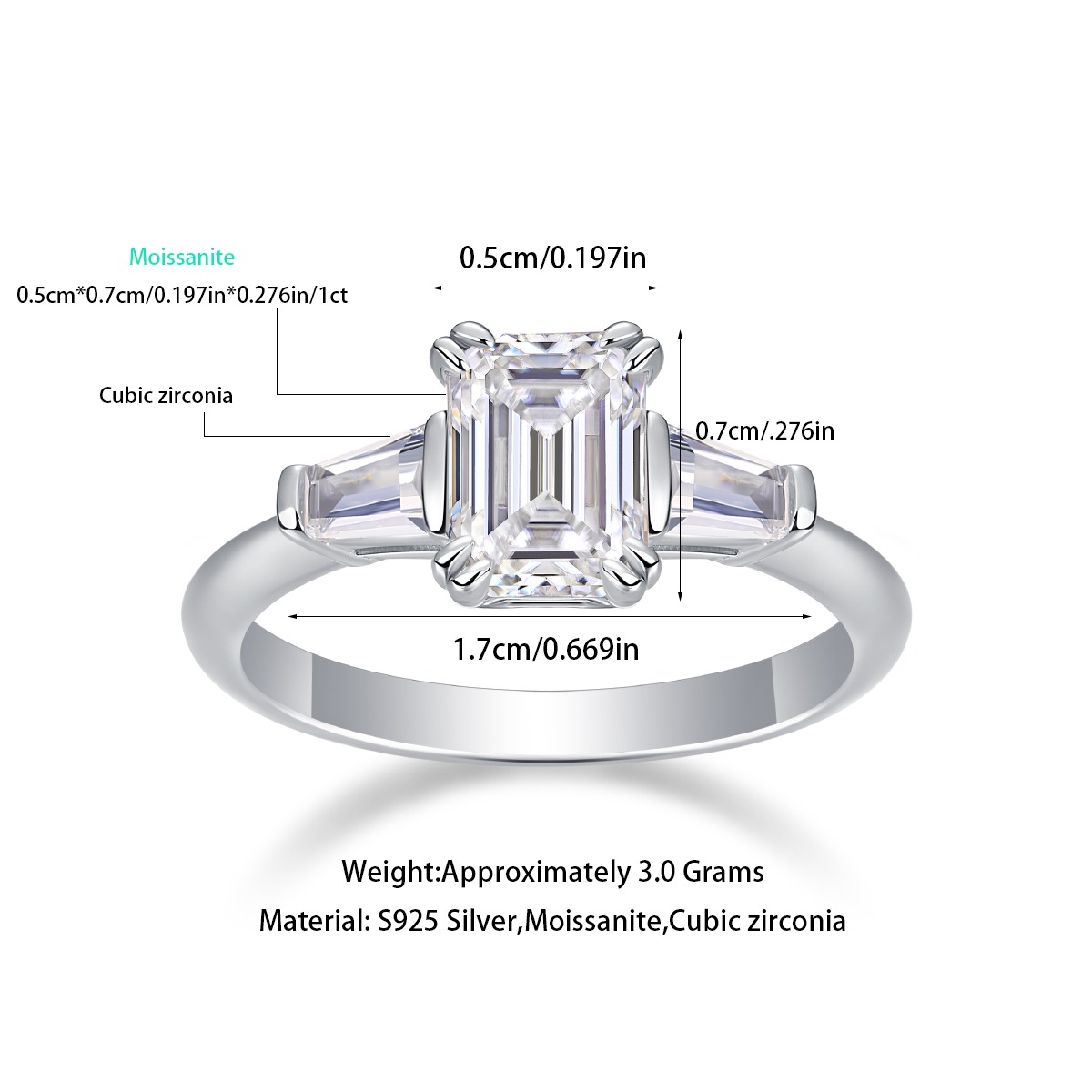 S925 moissanite ring wedding rings for women radiant moissanite diamond ring - Image 3