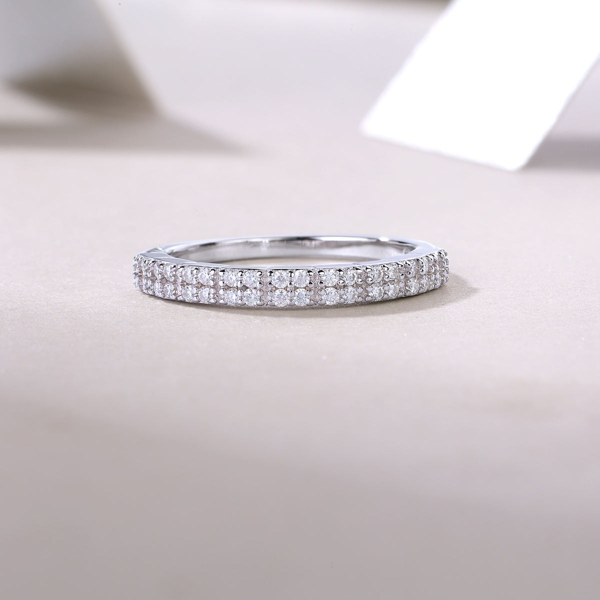 S925 sterling silver ring double rows Moissanite custom women's engagement wedding ring - Image 4