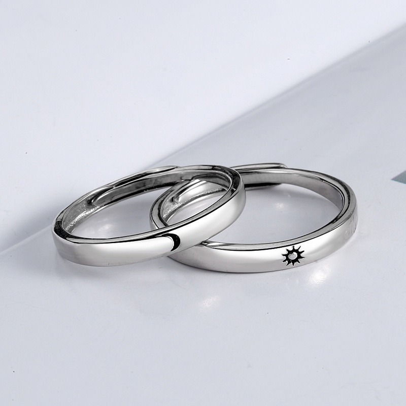 S925 sterling silver ring opening adjustable sun and moon couple ring - Image 4