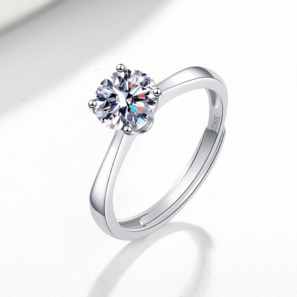 S925 Sterling Silver Ring GRA Moissanite Open Adjustable Ring for Women - Image 3