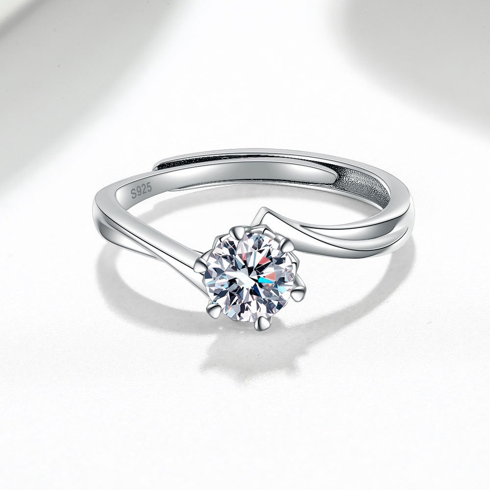 S925 Sterling Silver Ring GRA Moissanite 1 Carat Four Prong Open Adjustable Ring for Women - Image 3