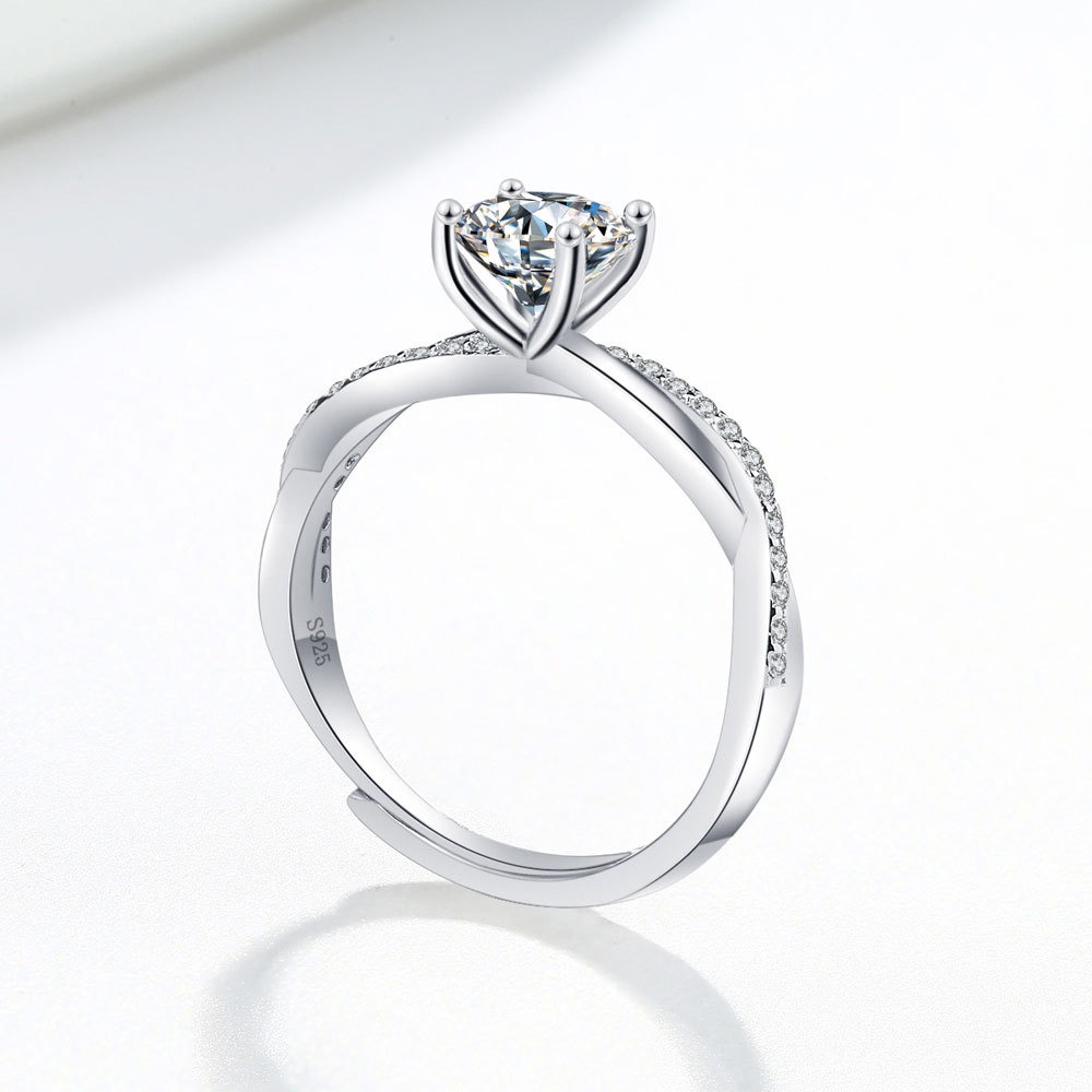 S925 Sterling Silver Ring GRA Moissanite 1 Carat Four Prong Open Adjustable Ring for Women - Image 2