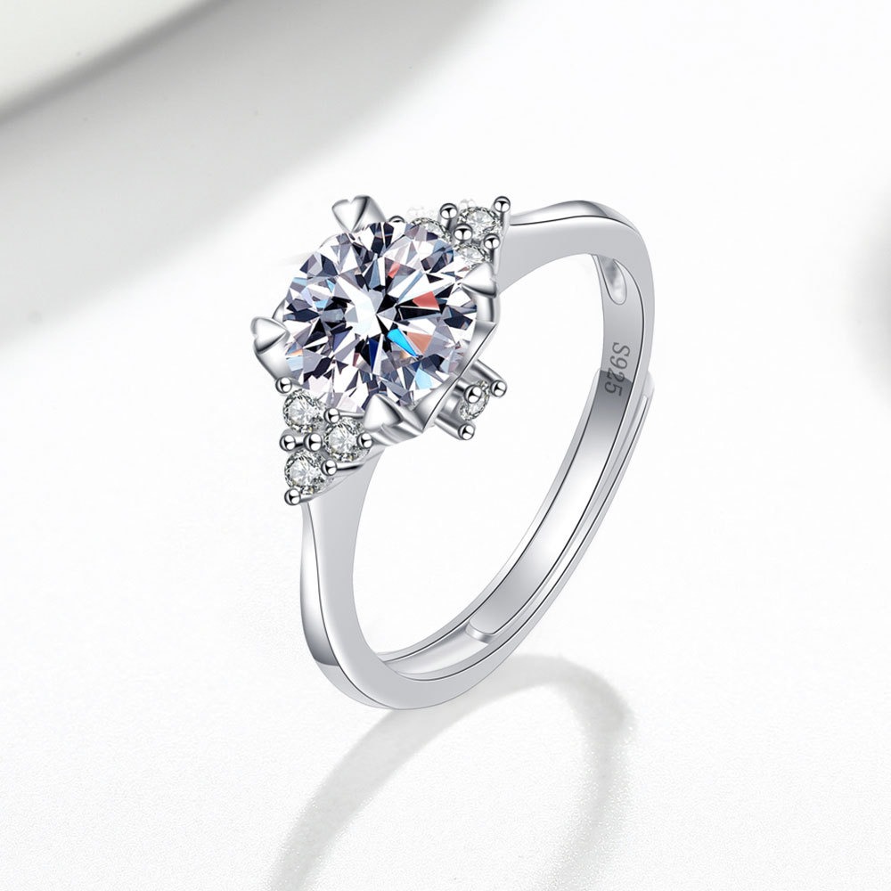 S925 sterling silver ring opening adjustable 1 carat GRA moissanite ring for women - Image 3