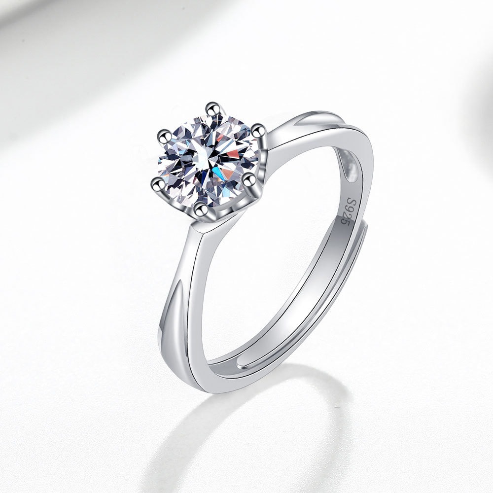 S925 sterling silver ring opening adjustable 1 carat GRA moissanite ring for women - Image 3