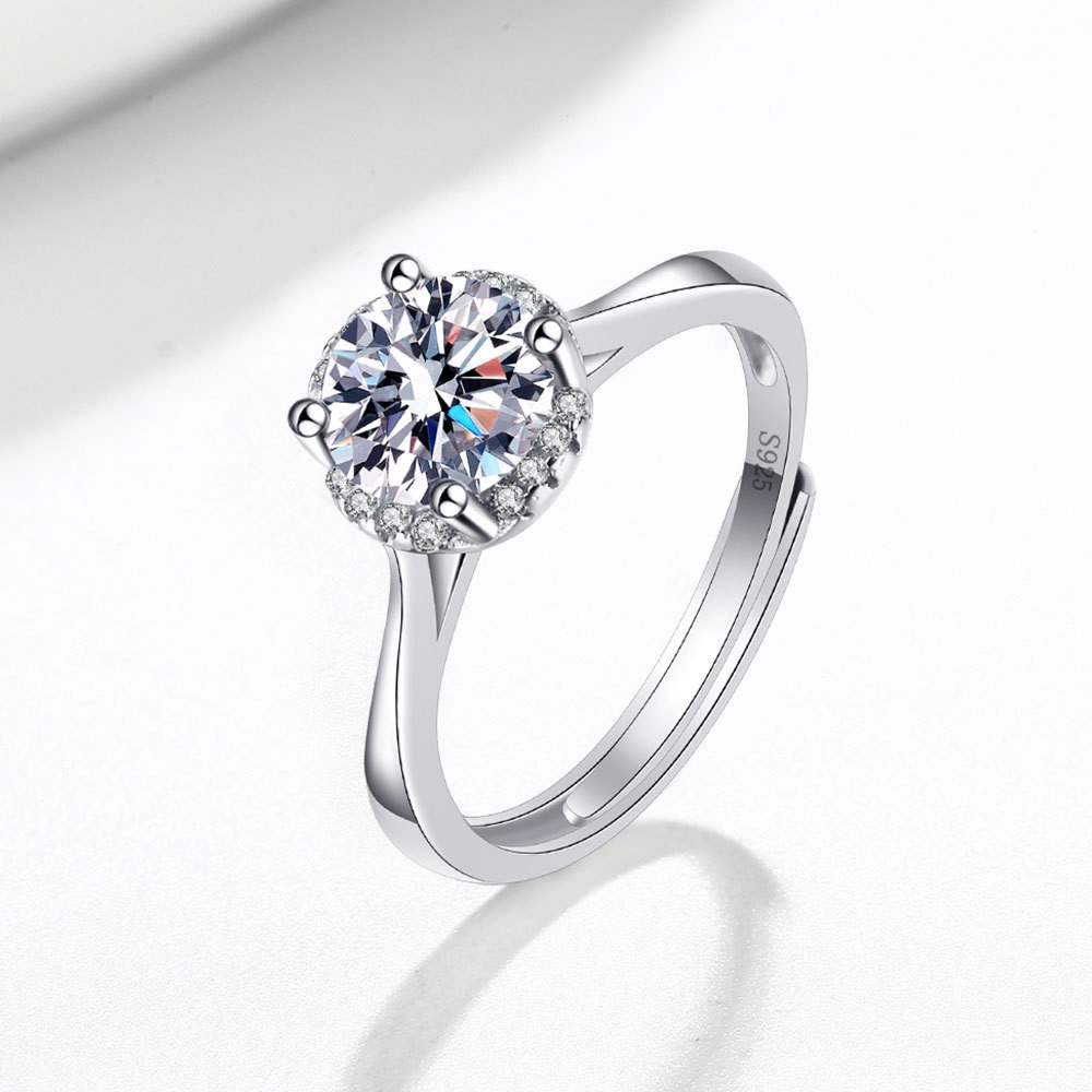 S925 sterling silver ring opening adjustable 1 carat GRA moissanite ring for women - Image 3