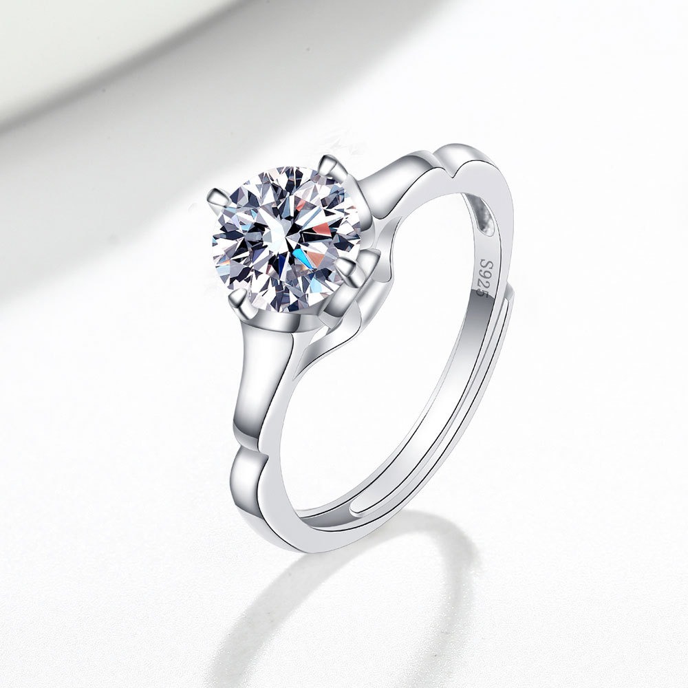 S925 sterling silver ring opening adjustable 1 carat GRA moissanite ring for women - Image 3