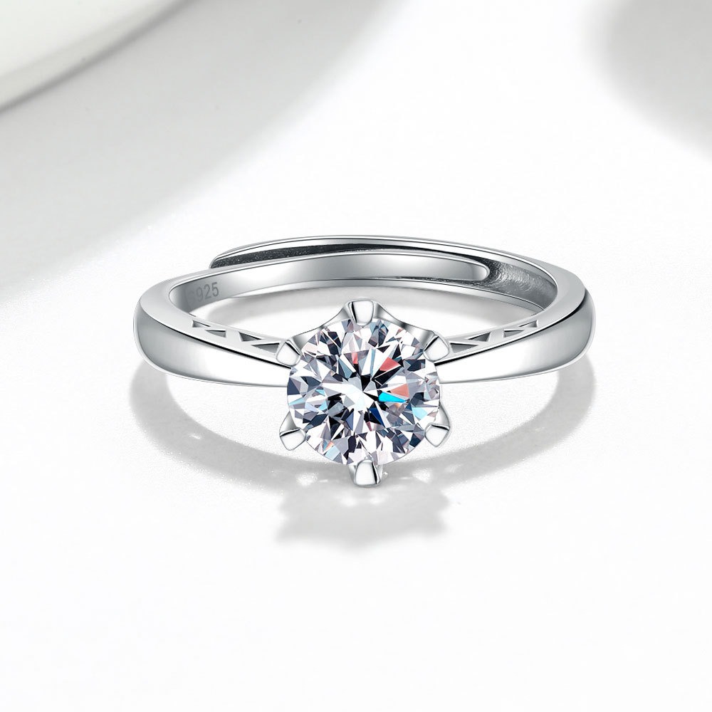 S925 sterling silver ring opening adjustable 1 carat GRA moissanite ring for women - Image 3