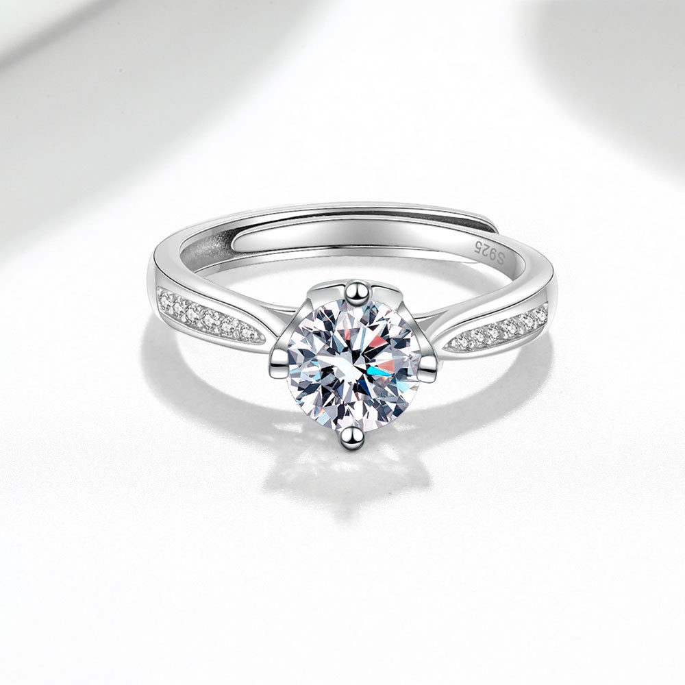 S925 sterling silver ring opening adjustable 1 carat GRA moissanite ring for women - Image 3