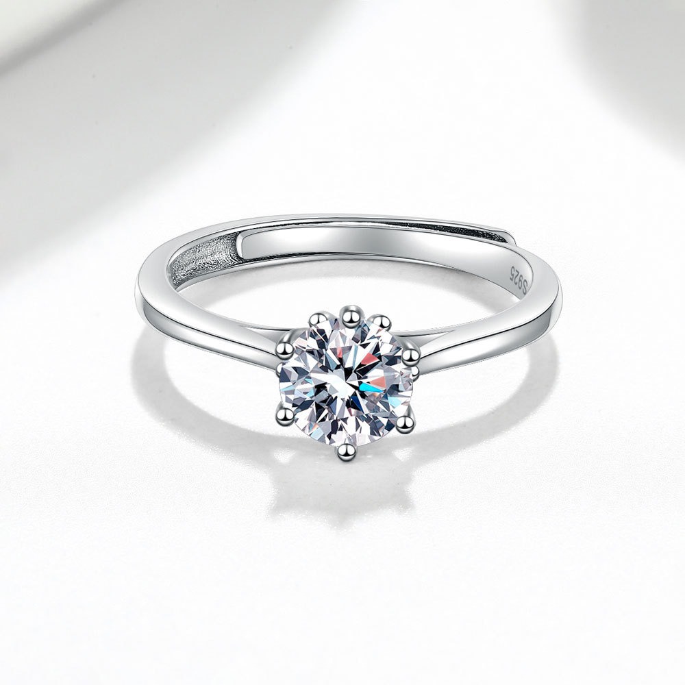 S925 sterling silver ring opening adjustable 1 carat GRA moissanite ring for women - Image 3