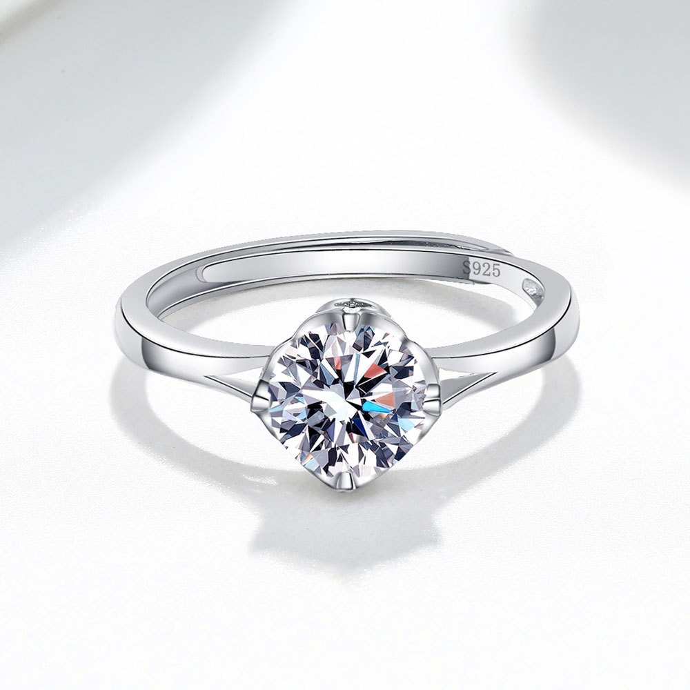 S925 sterling silver ring opening adjustable 1 carat GRA moissanite ring for women - Image 3