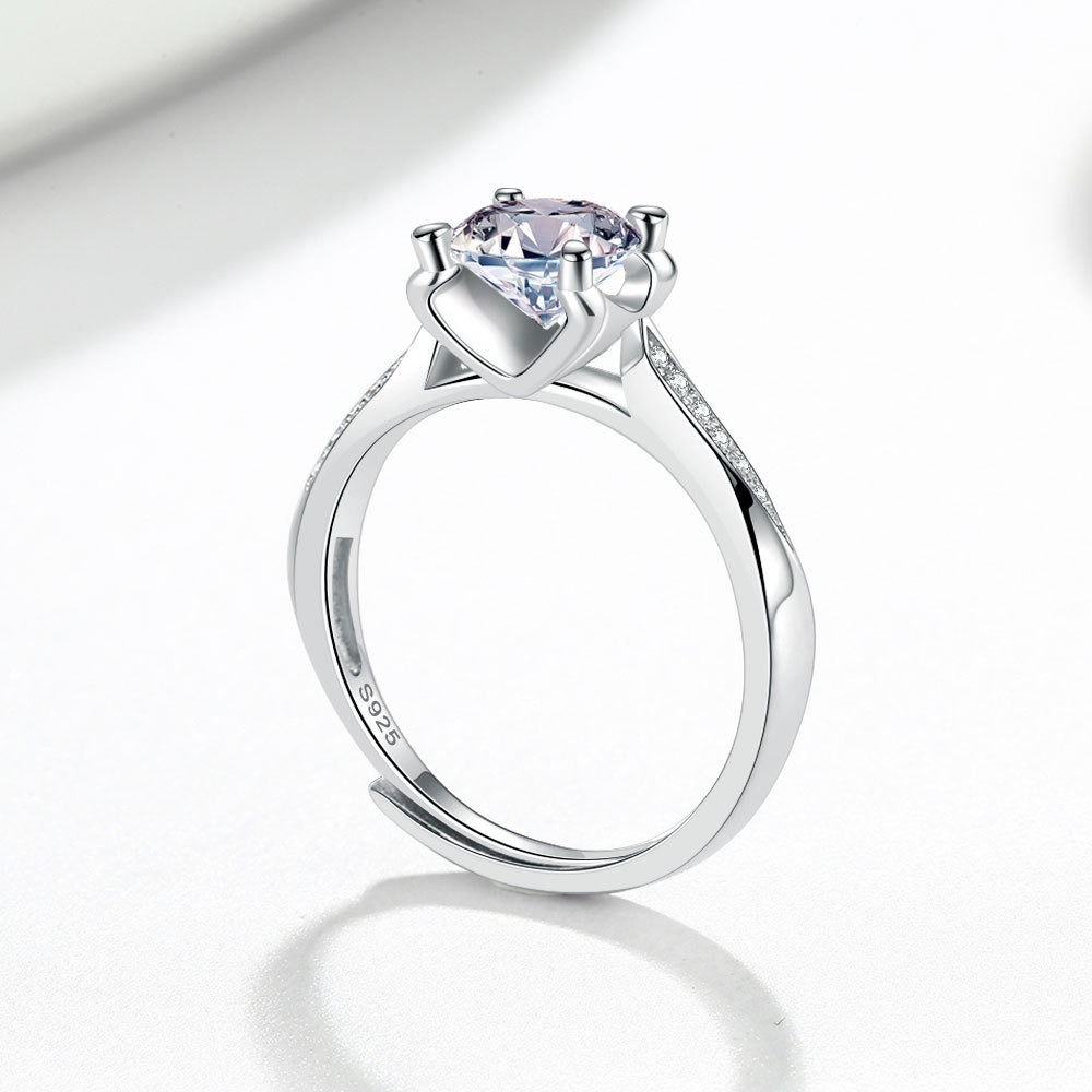 S925 sterling silver ring opening adjustable 1 carat GRA moissanite ring for women - Image 3