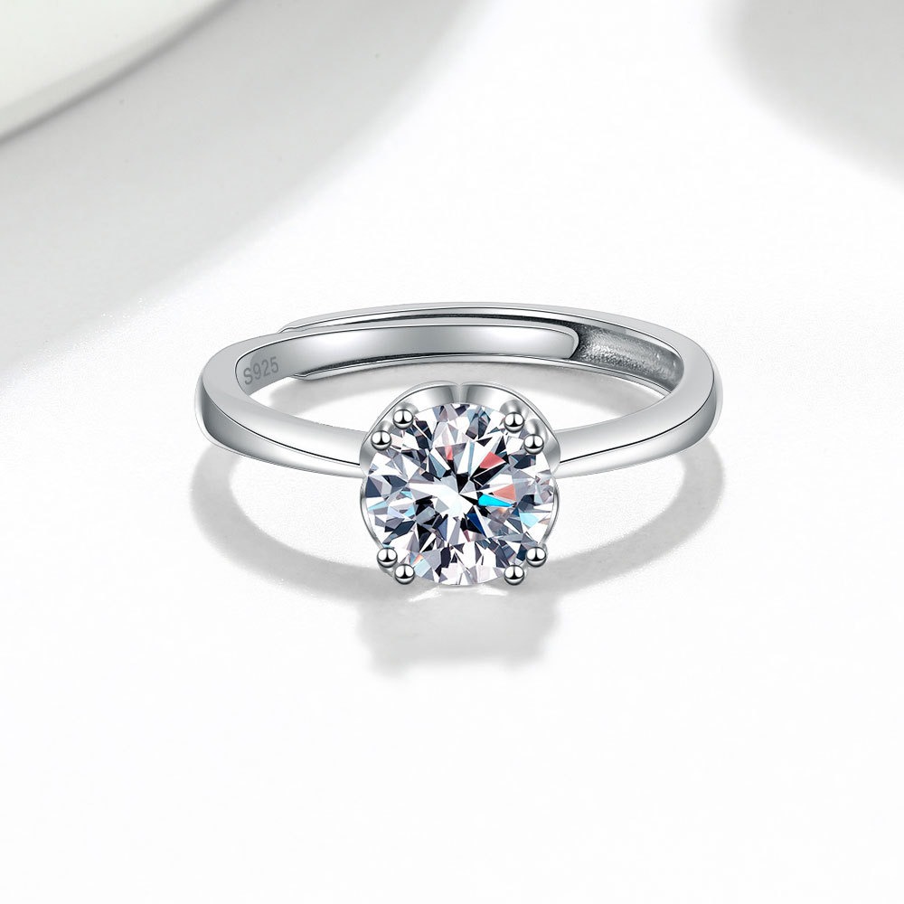 S925 sterling silver ring opening adjustable 1 carat GRA moissanite ring for women - Image 3