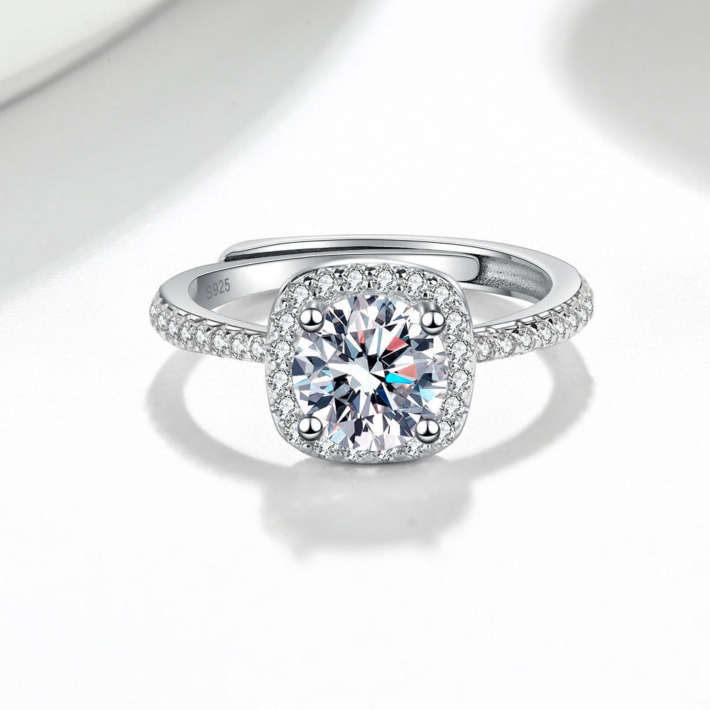 S925 sterling silver ring opening adjustable 1 carat GRA moissanite ring for women - Image 3