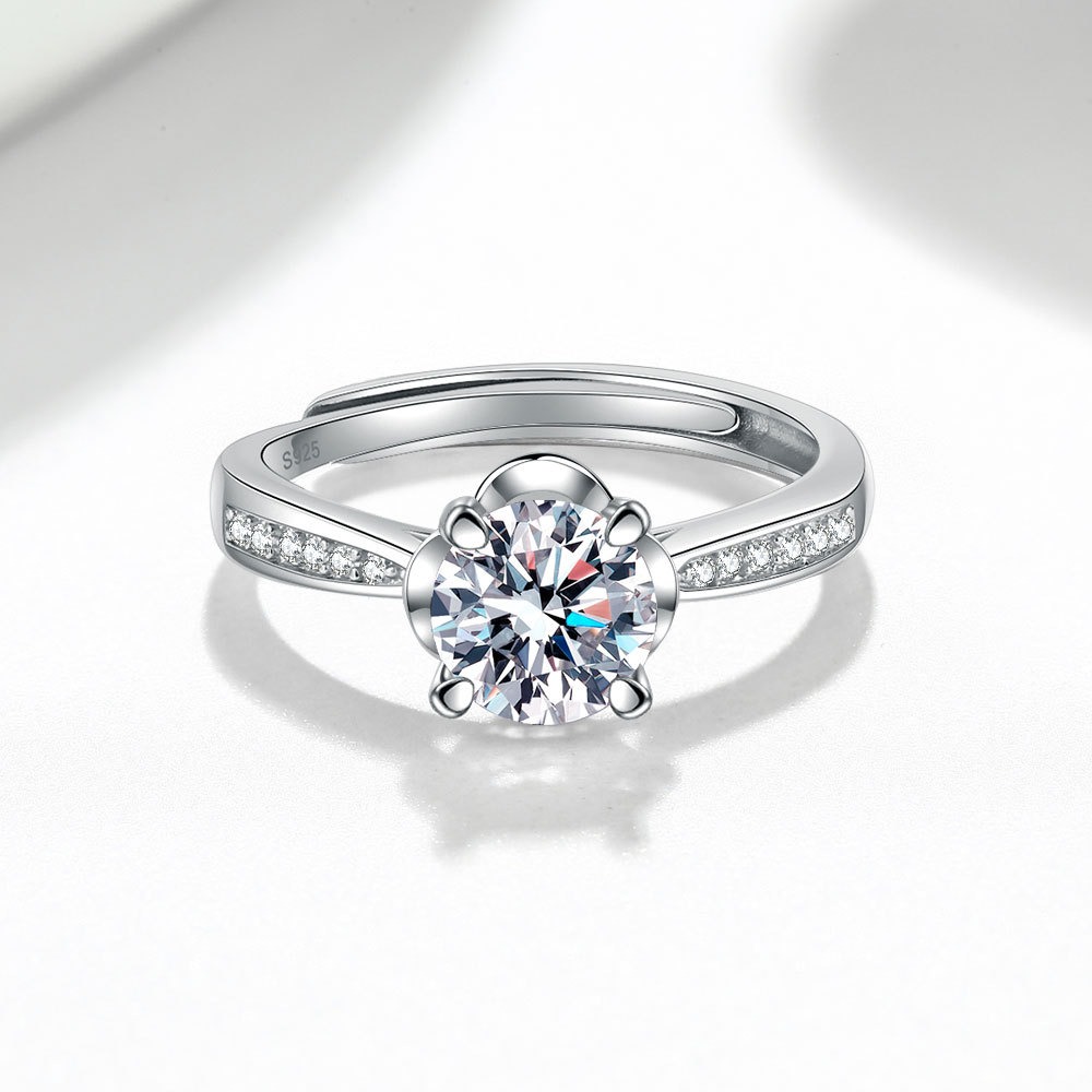 S925 sterling silver ring opening adjustable 1 carat GRA moissanite ring for women - Image 3