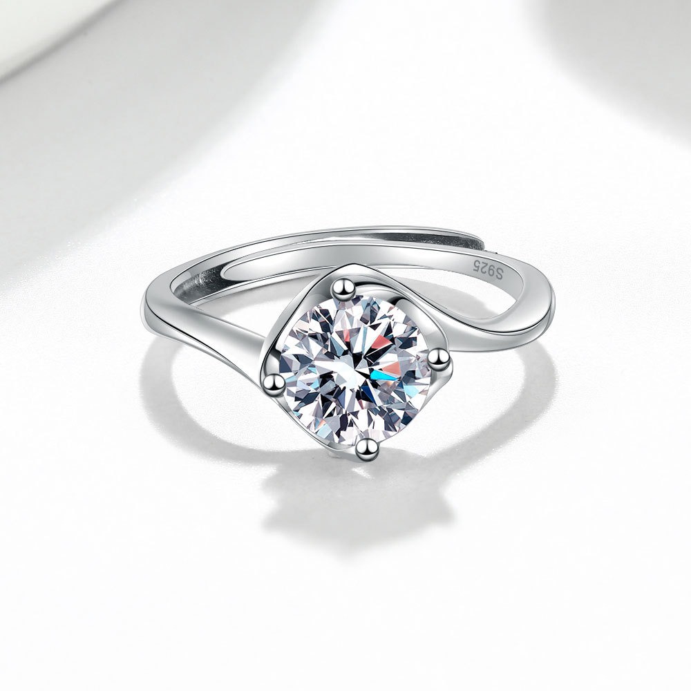 S925 sterling silver ring opening adjustable 1 carat GRA moissanite ring for women - Image 3