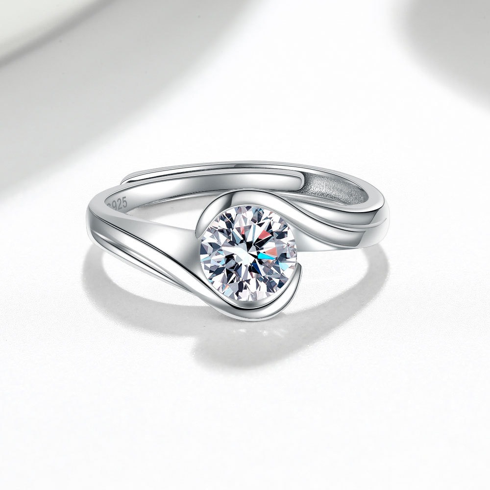 S925 sterling silver ring opening adjustable 1 carat GRA moissanite ring for women - Image 3