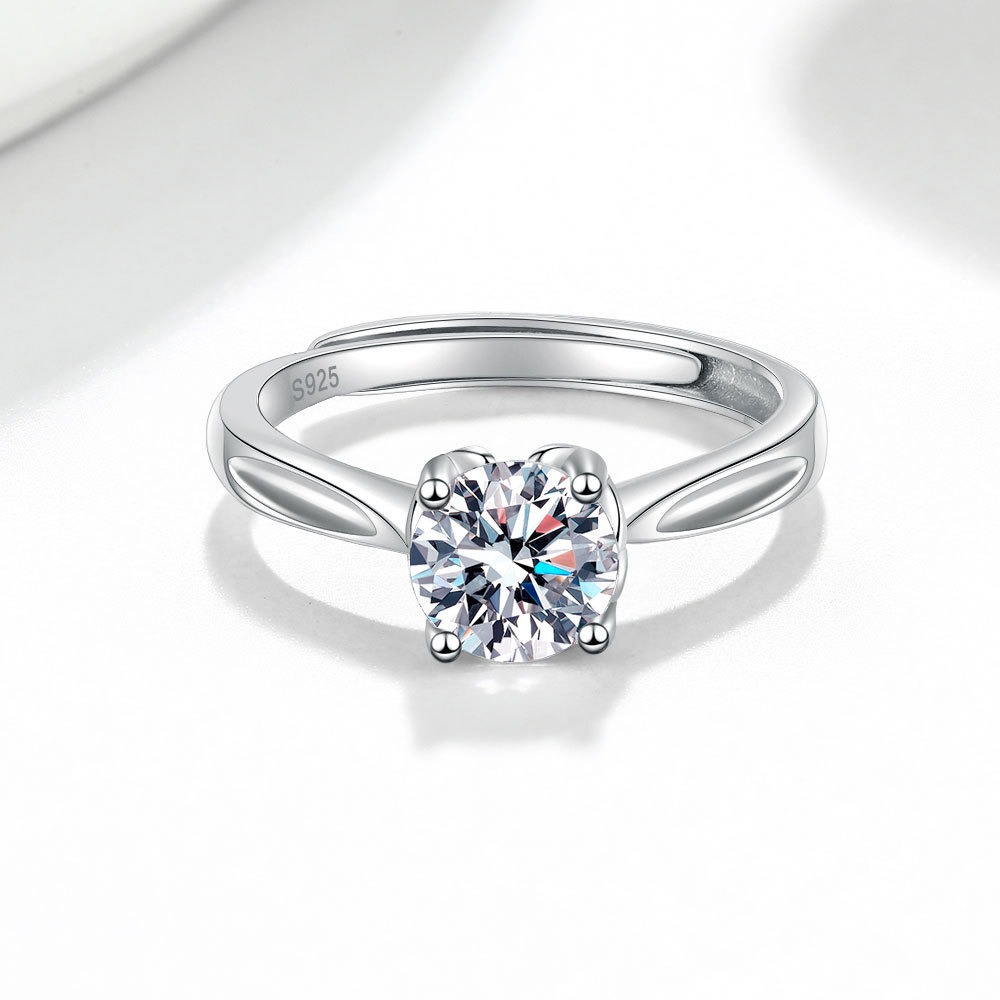 S925 sterling silver ring opening adjustable 1 carat GRA moissanite ring for women - Image 3