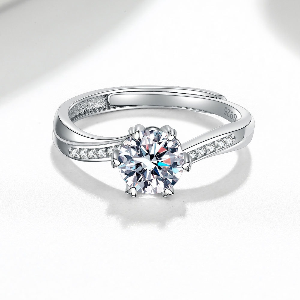 S925 sterling silver ring opening adjustable 1 carat GRA moissanite ring for women - Image 3