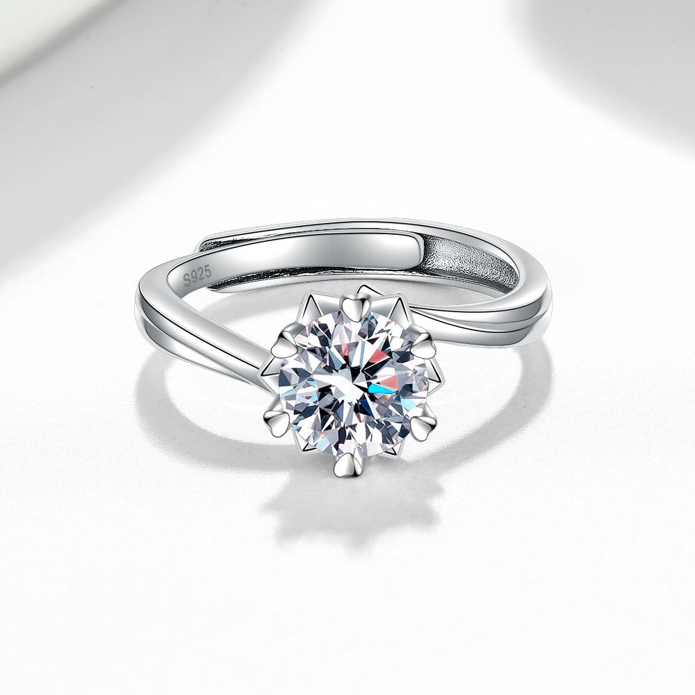 S925 sterling silver ring opening adjustable 1 carat GRA moissanite ring for women - Image 3