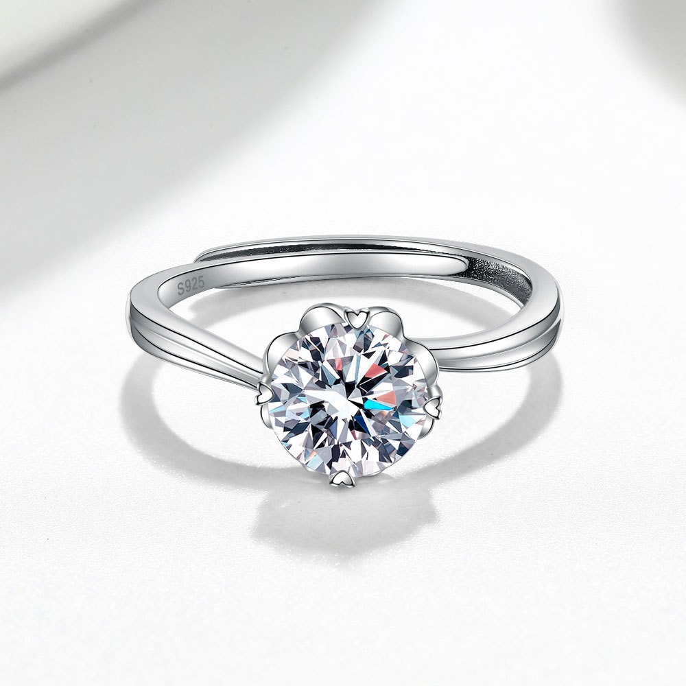 S925 sterling silver ring opening adjustable 1 carat GRA moissanite ring for women - Image 3