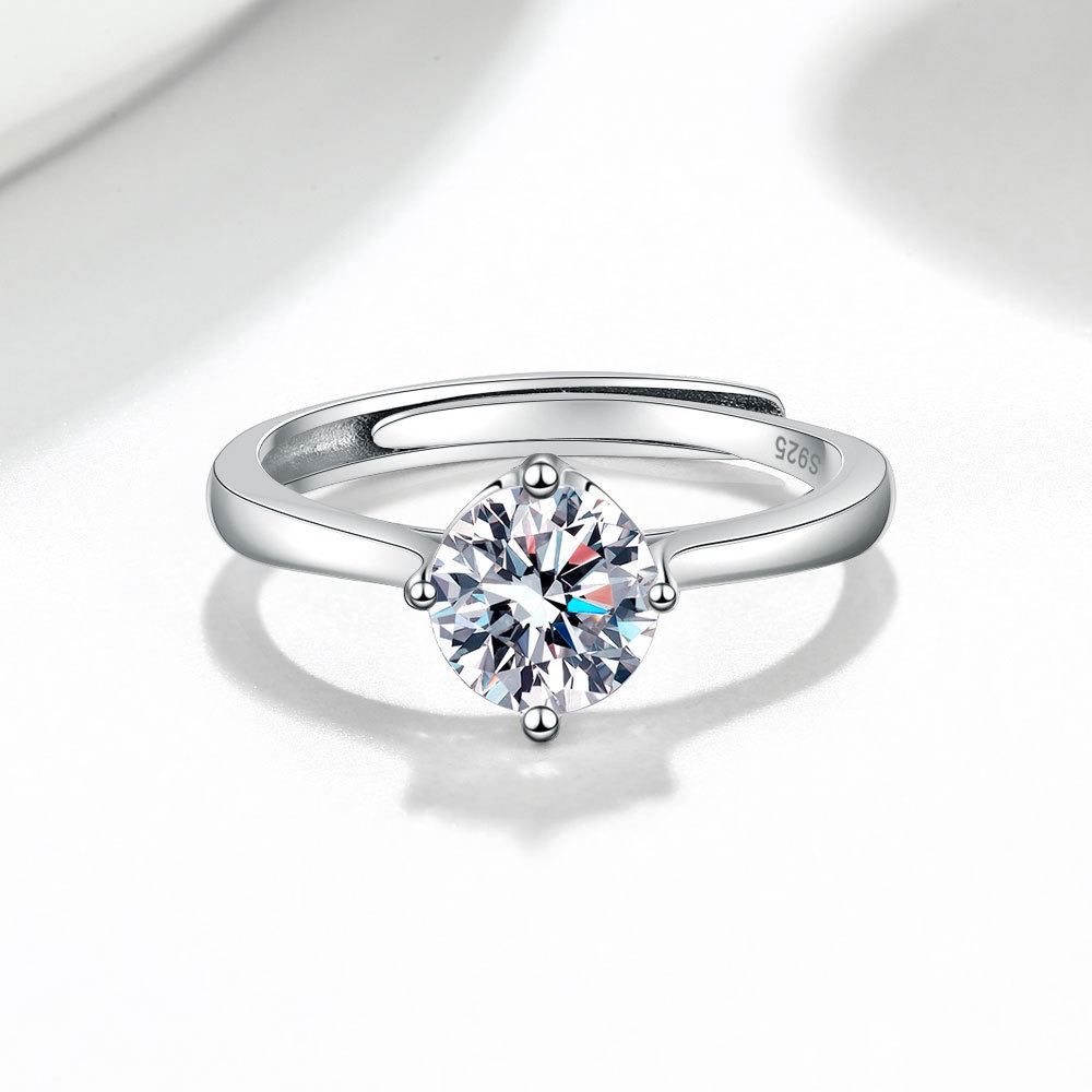 S925 sterling silver ring opening adjustable 1 carat GRA moissanite ring for women - Image 3