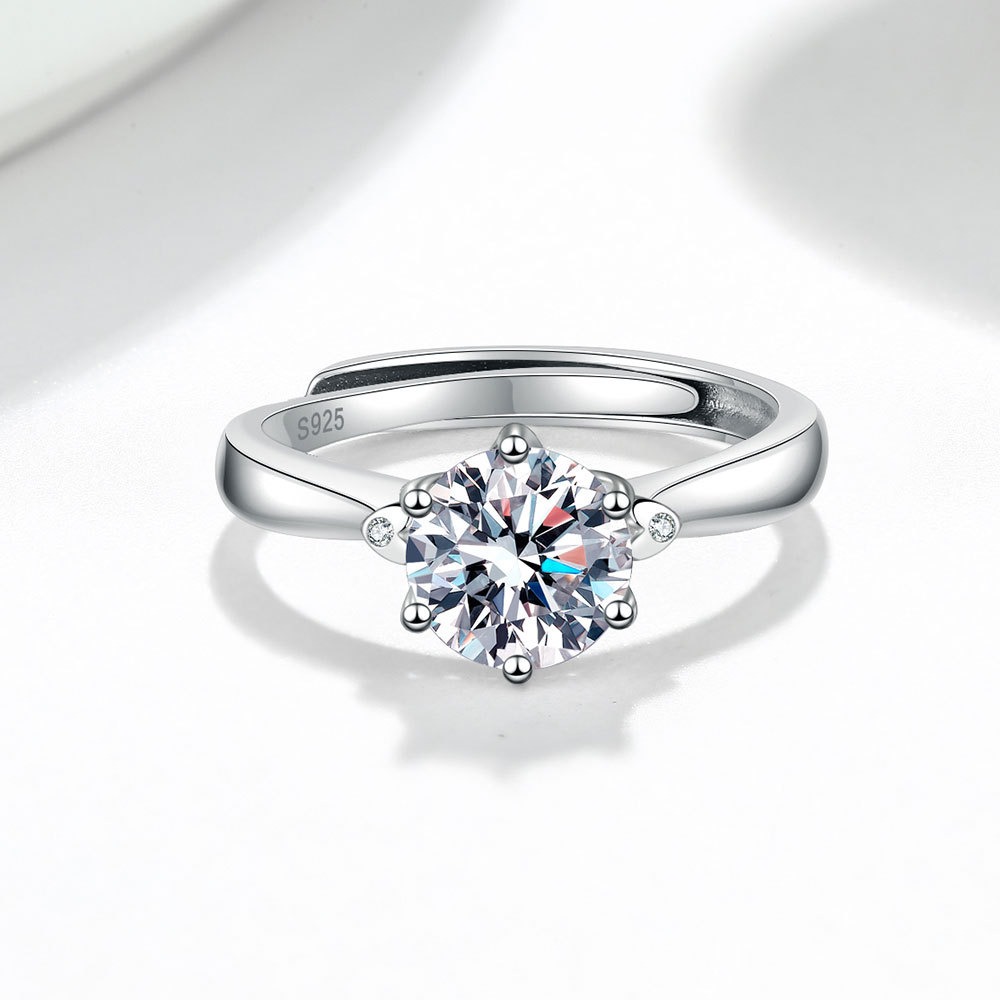 S925 sterling silver ring opening adjustable 1 carat GRA moissanite ring for women - Image 3