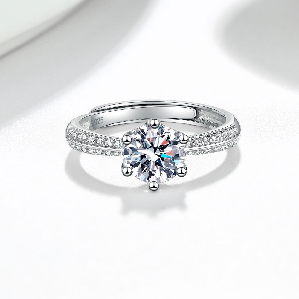 S925 sterling silver ring opening adjustable 1 carat GRA moissanite ring for women - Image 3