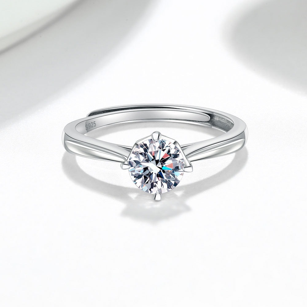 S925 sterling silver ring opening adjustable 1 carat GRA moissanite ring for women - Image 3