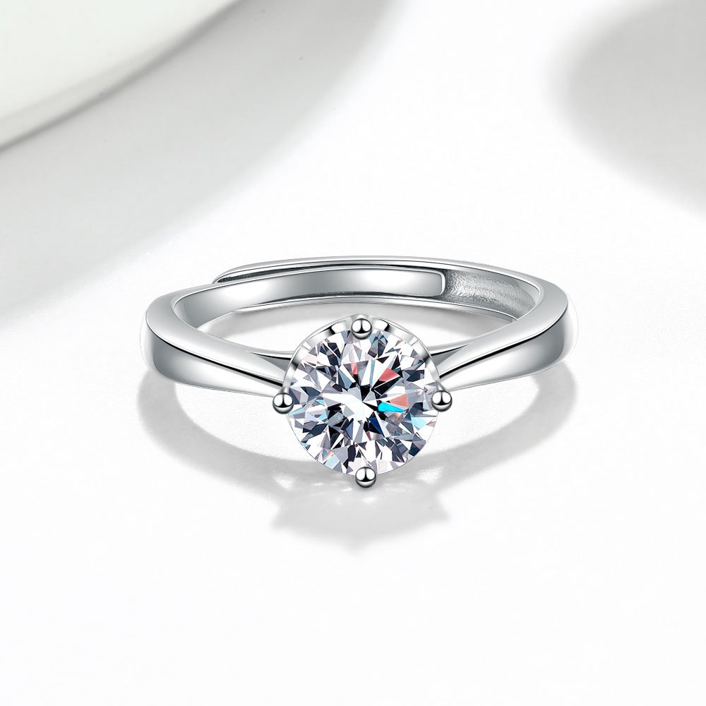 S925 sterling silver ring opening adjustable 1 carat GRA moissanite ring for women - Image 3