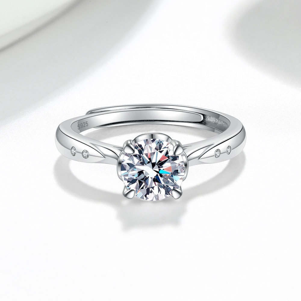S925 sterling silver ring opening adjustable 1 carat GRA moissanite ring for women - Image 3
