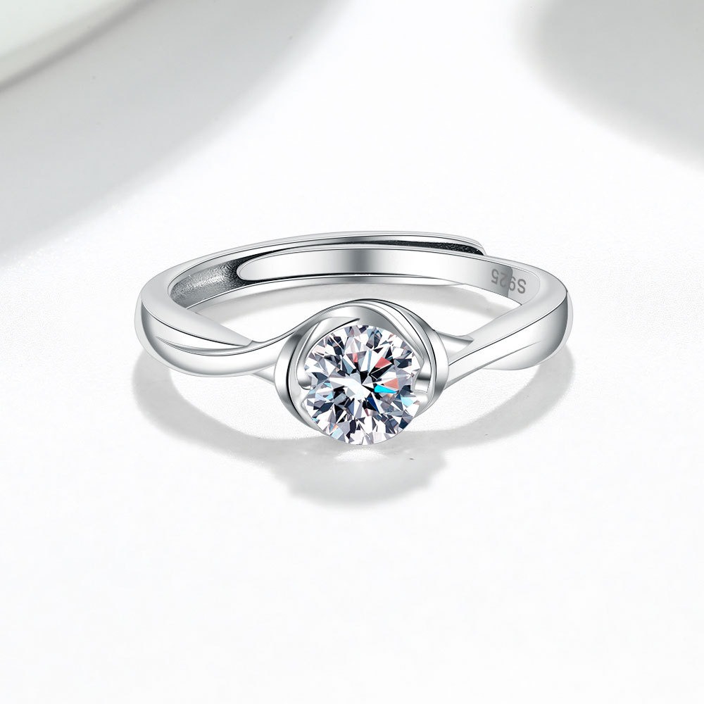 S925 sterling silver ring opening adjustable 1 carat GRA moissanite ring for women - Image 3