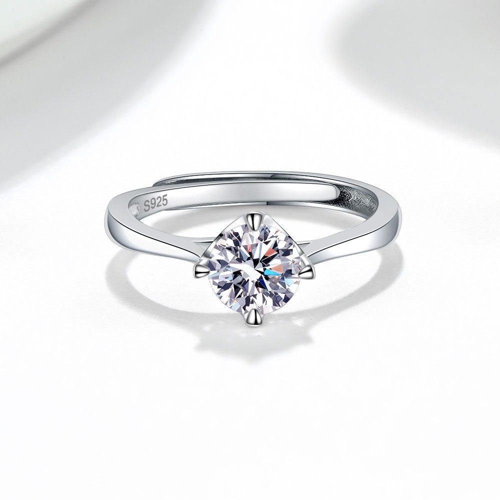 S925 sterling silver ring opening adjustable 1 carat GRA moissanite ring for women - Image 3